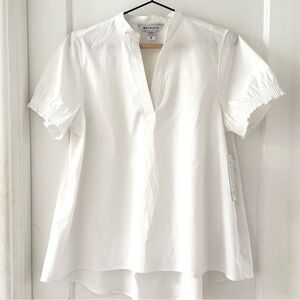 Athleta White Flutter Sleeve Blouse with Mandarin Collar. New with) tags. SizeXS